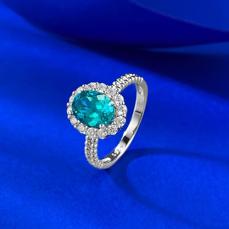 S925 Sterling Silver Green Oval Cut Inlay Ring 6*8mm 1.5 Carat 6A Cubic Zirconia Ring-453(25%)
