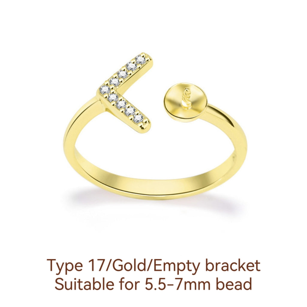 S925 Sterling Silver Ring Empty Holder, Open Ring, DIY Fittings（1pcs, with no bead)