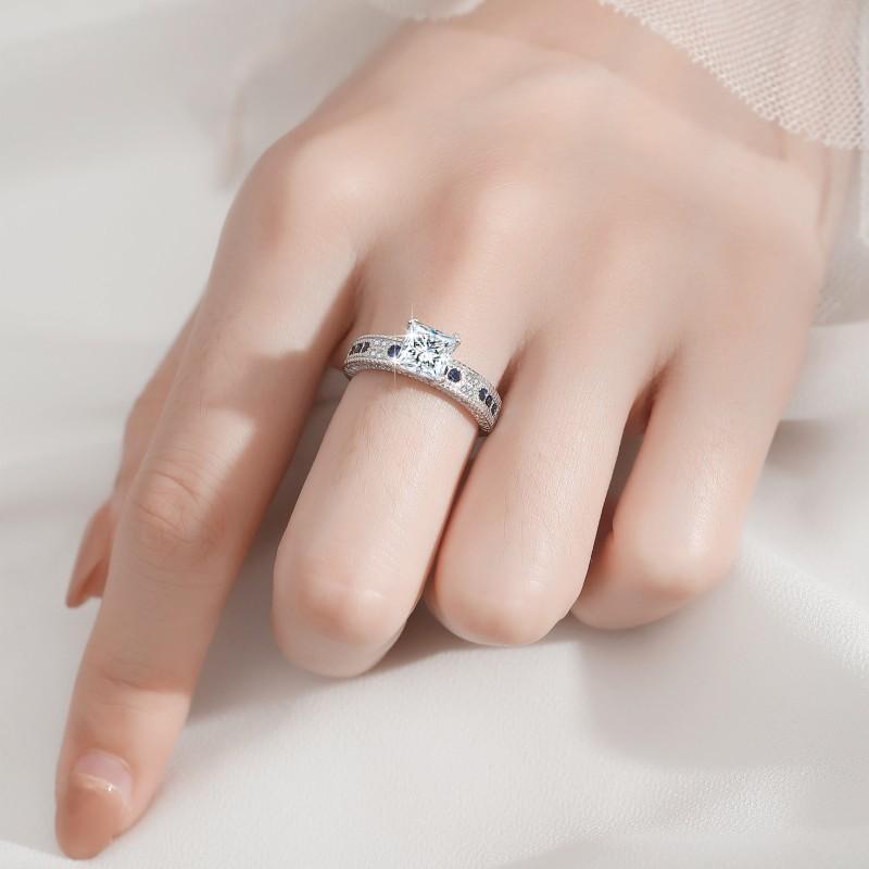 S925 Sterling Silver Engagement Square Ring Synthetic Moissanite Ring fashion jewelry accessory woman girl promise ring-176(35%)