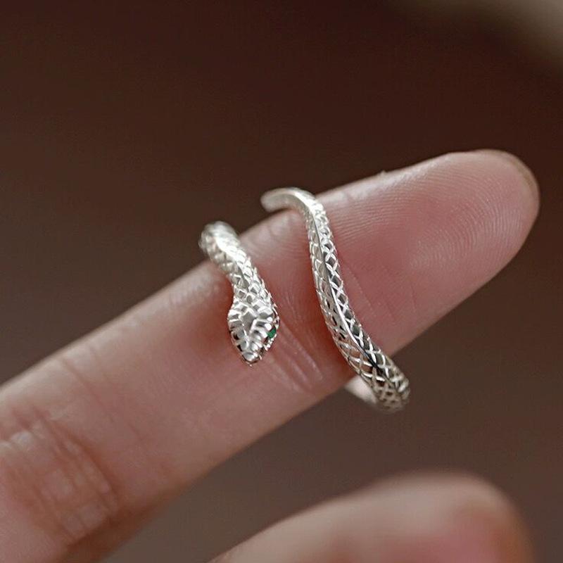 S925 Sterling Silver Personality Little Snake Adjustable Open Finger Ring for Women-633(45%)