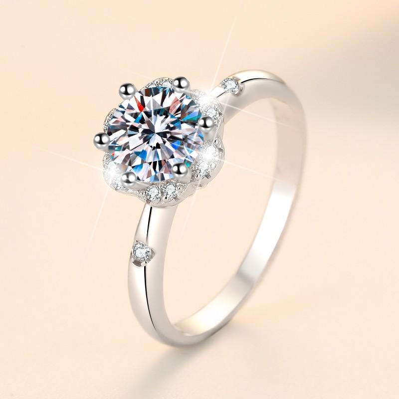 S925 Sterling Silver Six-Claw Ring Synthetic Moissanite Ring fashion jewelry accessory woman girl promise ring-244(35%)