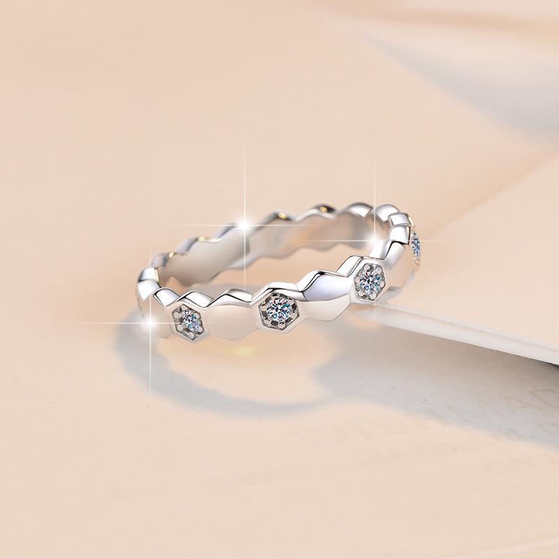 S925 Sterling Silver Honeycomb Band Ring Synthetic Moissanite Ring fashion jewelry accessory woman girl promise ring-188(35%)