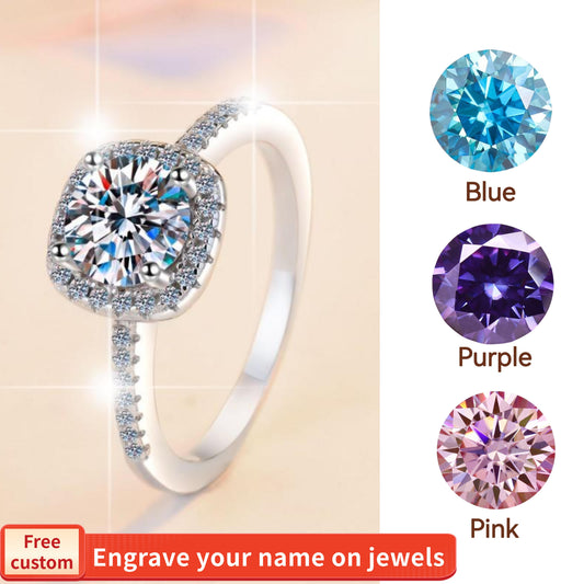 S925 Sterling Silver Halo D Color Synthetic Moissanite Square Ring/1 Carat/2 Carat/ White/Green/Yellow/Black/High Grade fashion jewelry accessory woman girl promise ring-210(35%)