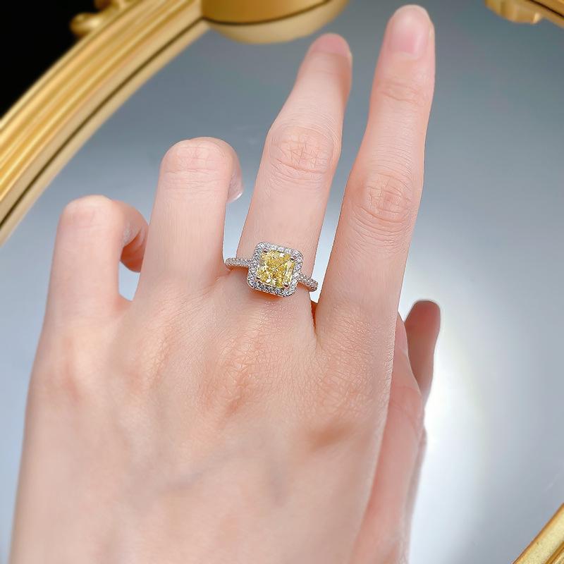 S925 Sterling Silver Cushion Shape Square White/Yellow/Pink 7*7mm 6A Cubic Zirconia Ring-147(45%)