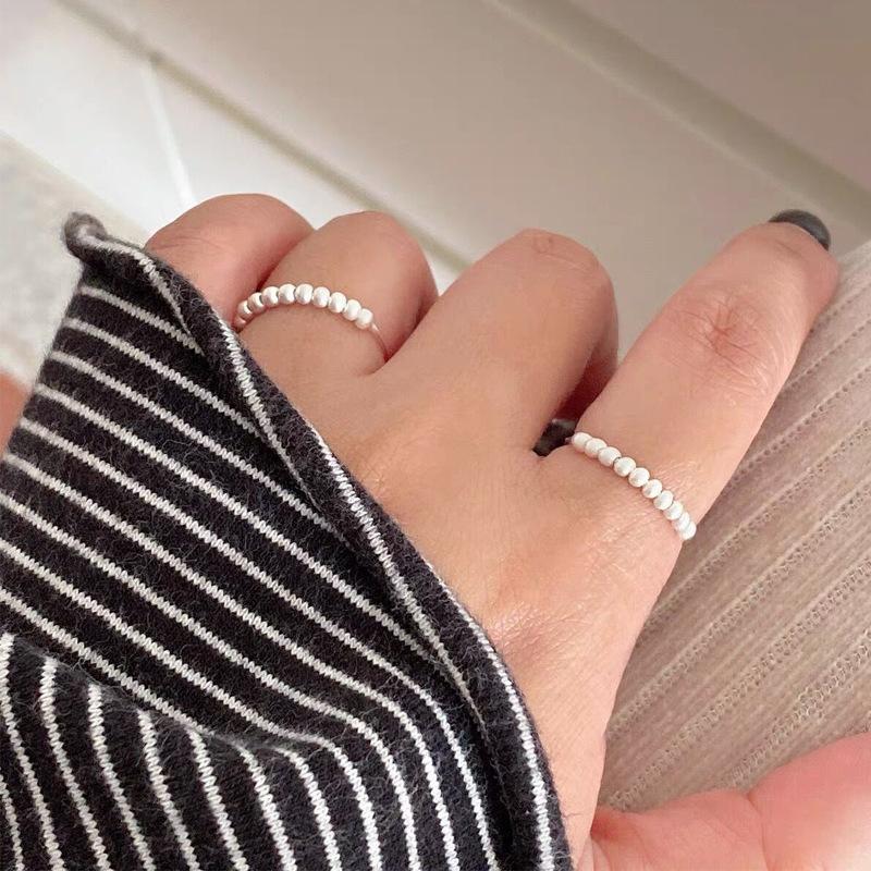 S925 Sterling Silver Matte Brushed Round Bead Ring for Women Open Ring -522(45%)