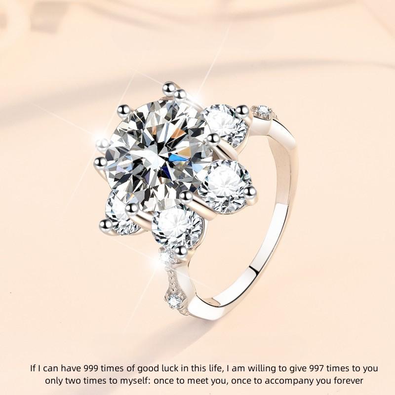 65. S925 Sterling Silver Synthetic Moissanite Ring Flower Ring