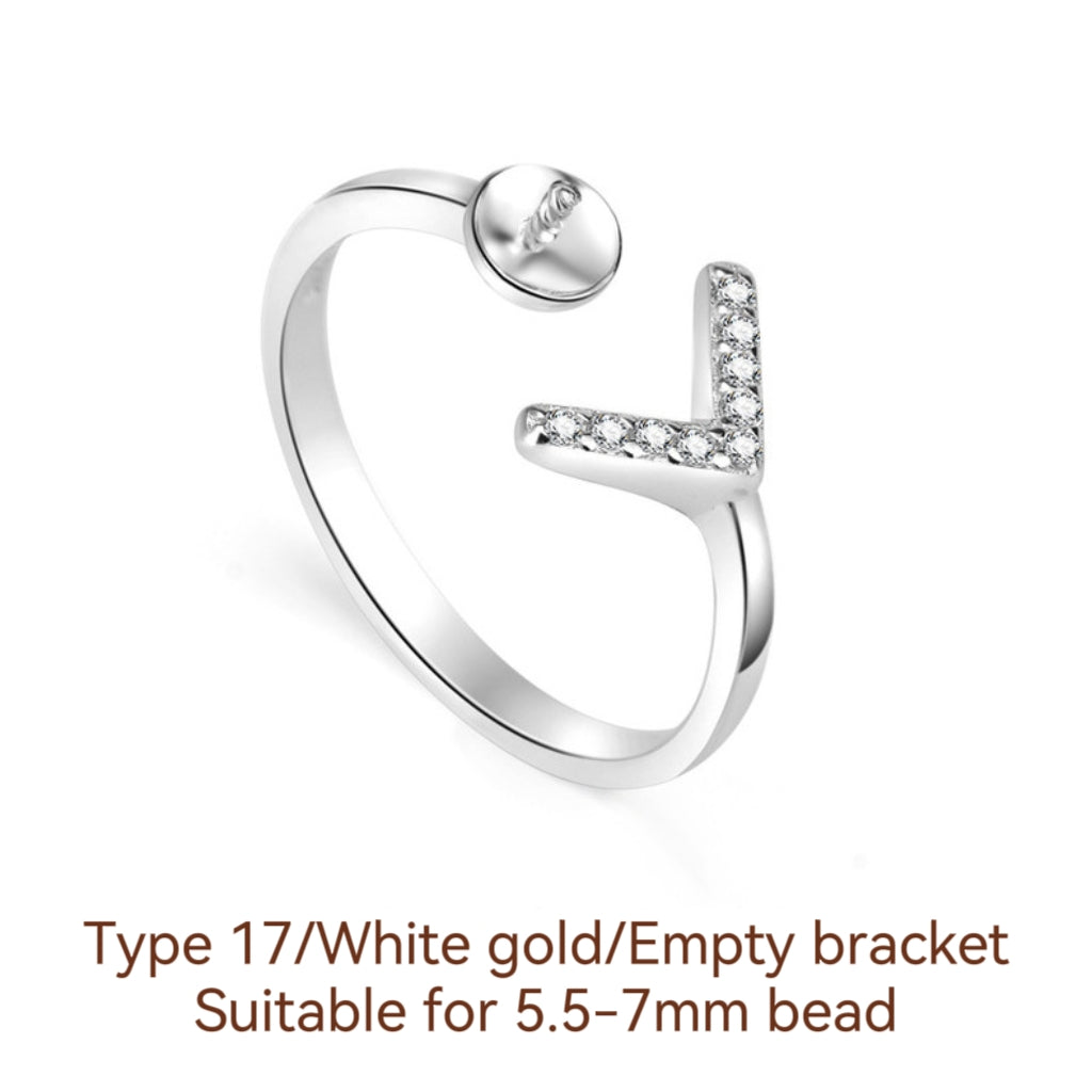 S925 Sterling Silver Ring Empty Holder, Open Ring, DIY Fittings（1pcs, with no bead)