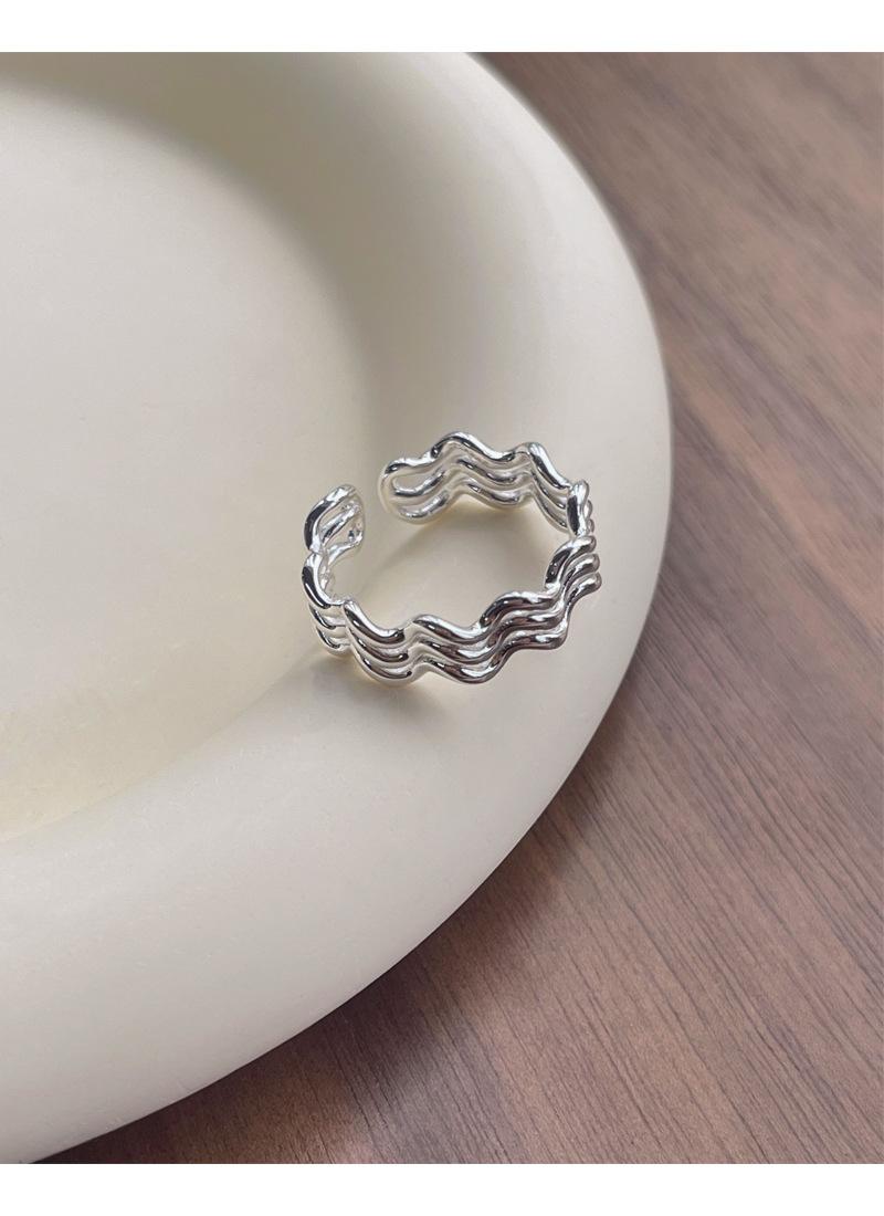 S925 Sterling Silver Three-Layer Wave Ring for Women Geometric Open Ring -532(45%)