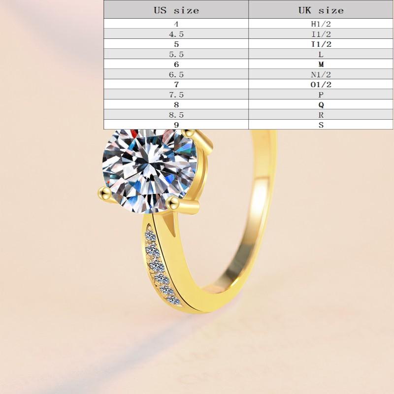 S925 Sterling Silver Four-claw Golden Ring Synthetic Moissanite Ring 2Carat-175(35%)