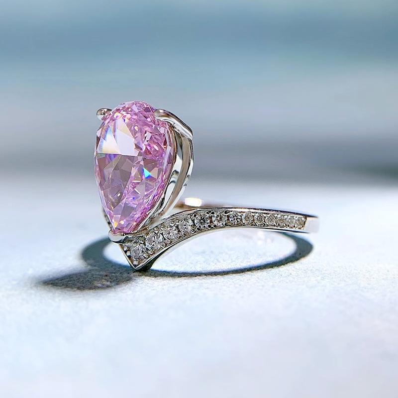 S925 Sterling Silver Purple/White Pear Shaped 7*11mm 8A Cubic Zirconia Ring-442 emerald  ring(25%)