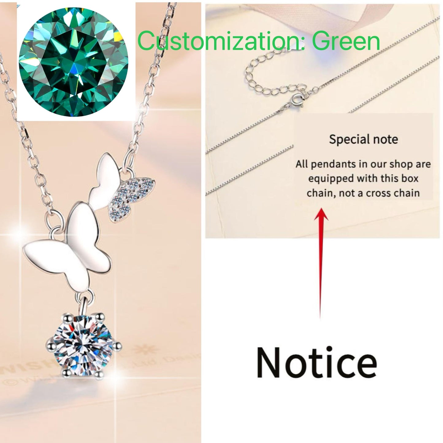 60. S925 Sterling Silver Butterfly Necklace Synthetic Moissanite Necklace