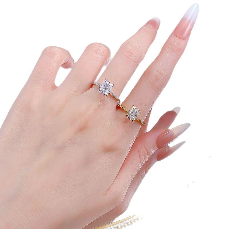 S925 Sterling Silver Ice Flower Cut Rectangular Ring 6*8mm 6A Cubic Zirconia Ring-196(35%)