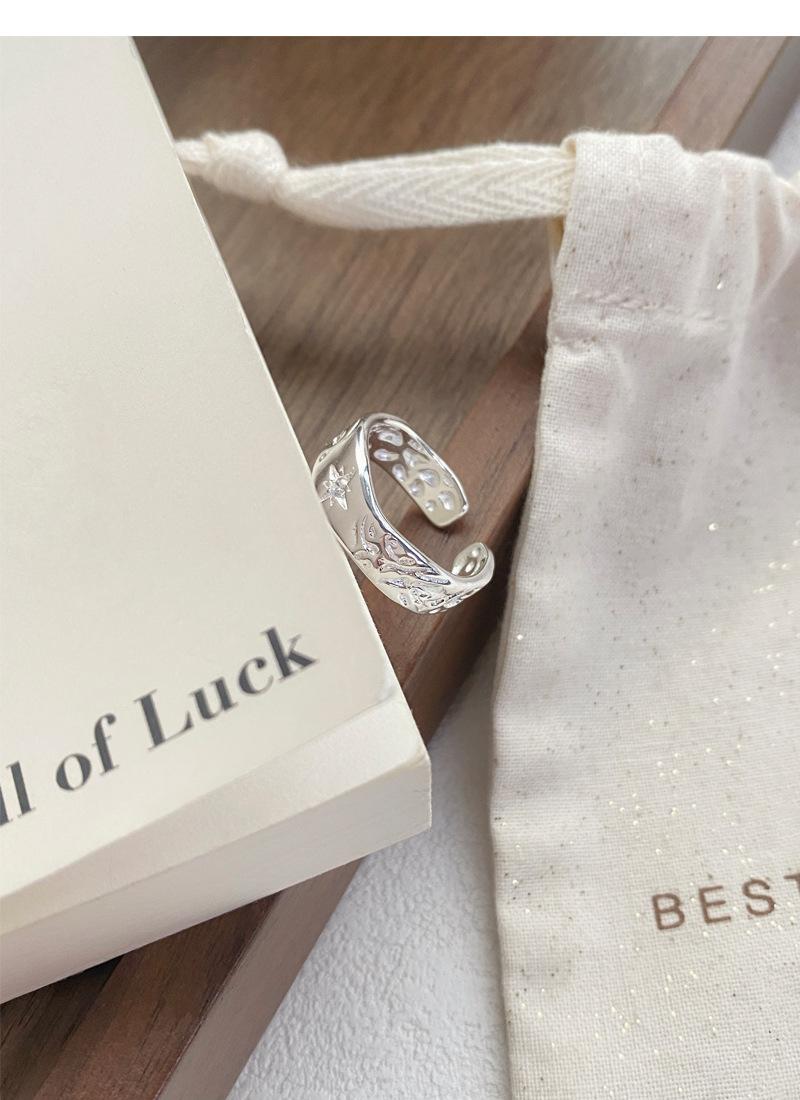 S925 Sterling Silver Irregular Texture Finger Ring for Women - 491(45%)