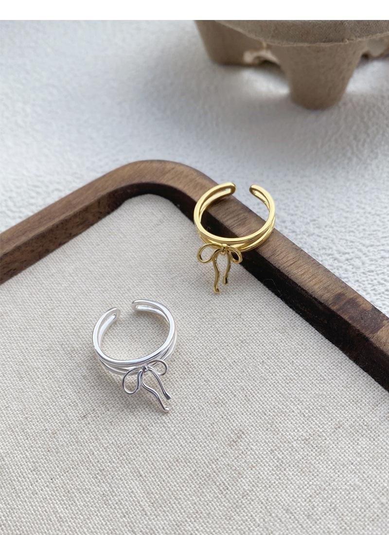 S925 Sterling Silver Simple Bowknot Ring for Women Open Ring -510(45%)