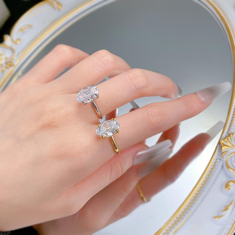 S925 sterling silver oval cut pigeon egg Ring 8*12mm 8A cubic zirconia ring-231(35%)