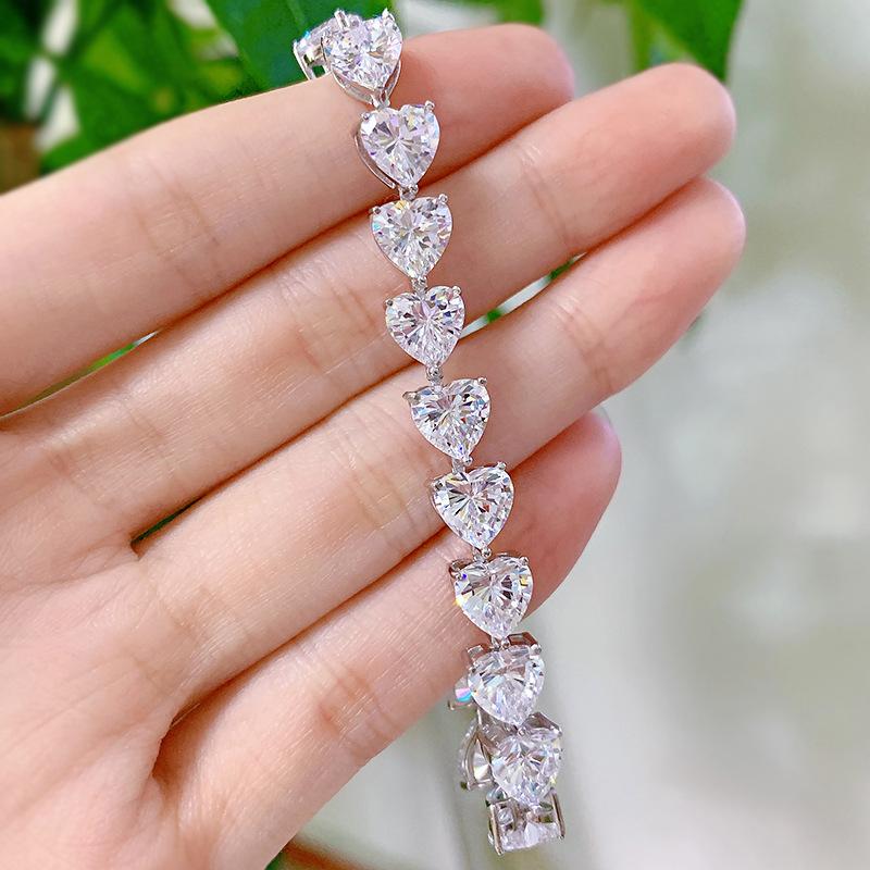 S925 Sterling Silver Bracelet Full Heart 8A Cubic Zirconia Bracelet-306(15%)