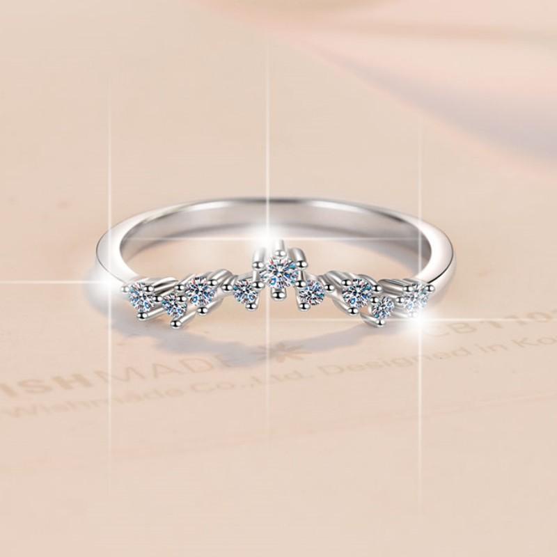 S925 Sterling Silver V-shaped Fashion Band Ring Synthetic Moissanite Ring fashion jewelry accessory woman girl promise ring-104(35%)