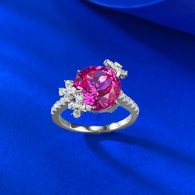 S925 Sterling Silver Rose Red Round Cut Butterfly Ring 6A Cubic Zirconia Ring-462(25%)