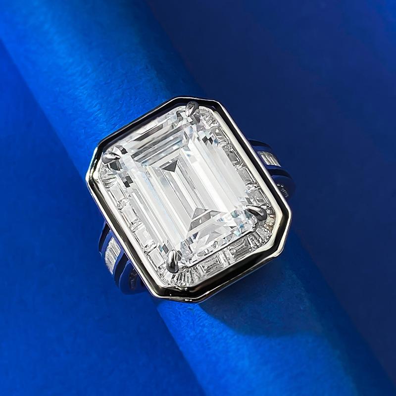 S925 Sterling Silver Big Grandma Asscher Four Claw 10*14mm 8A Cubic Zirconia Ring-113(45%)