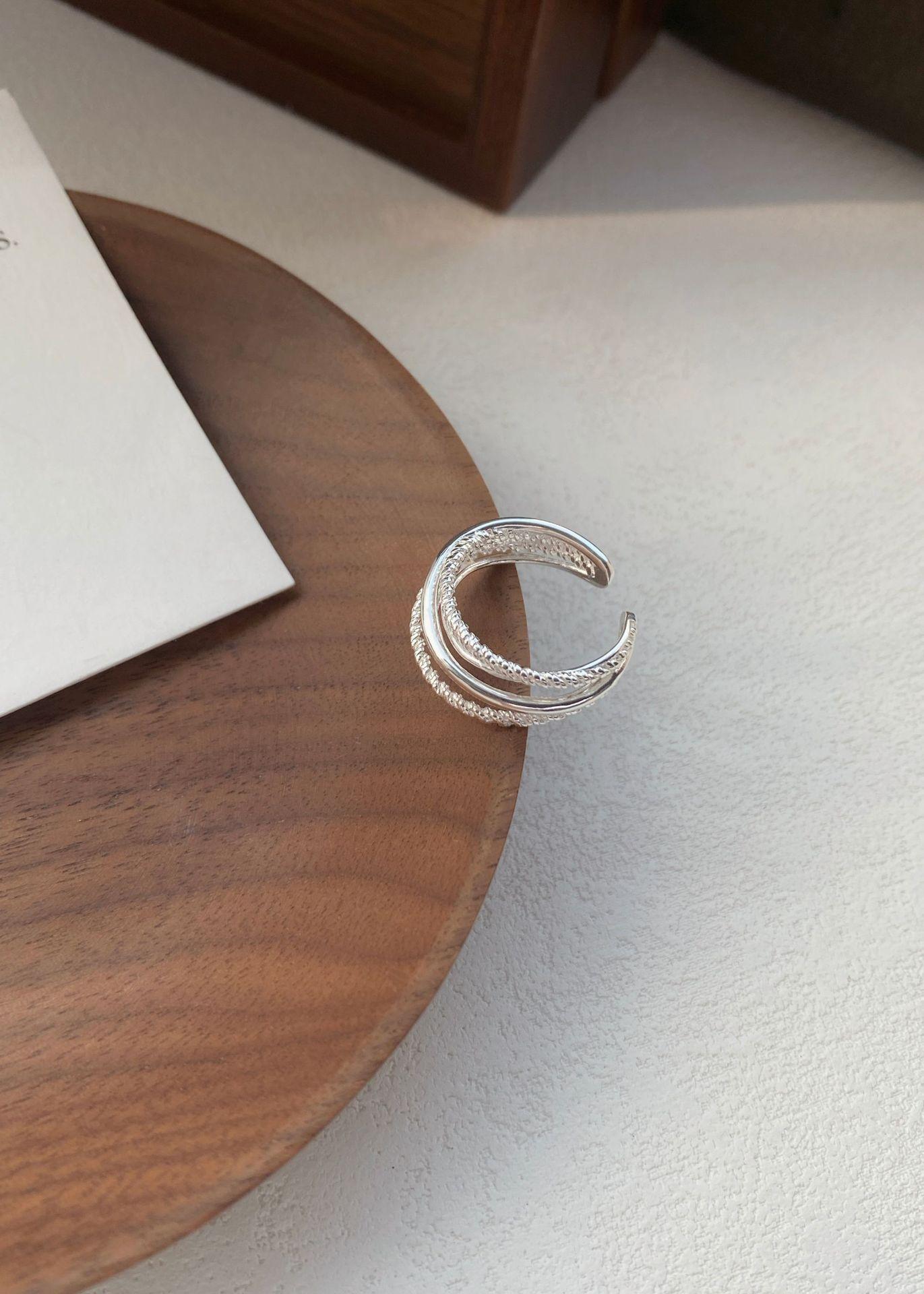 S925 Sterling Silver Multi-layered Twist Wire Ring Women's Open Ring -489(45%)