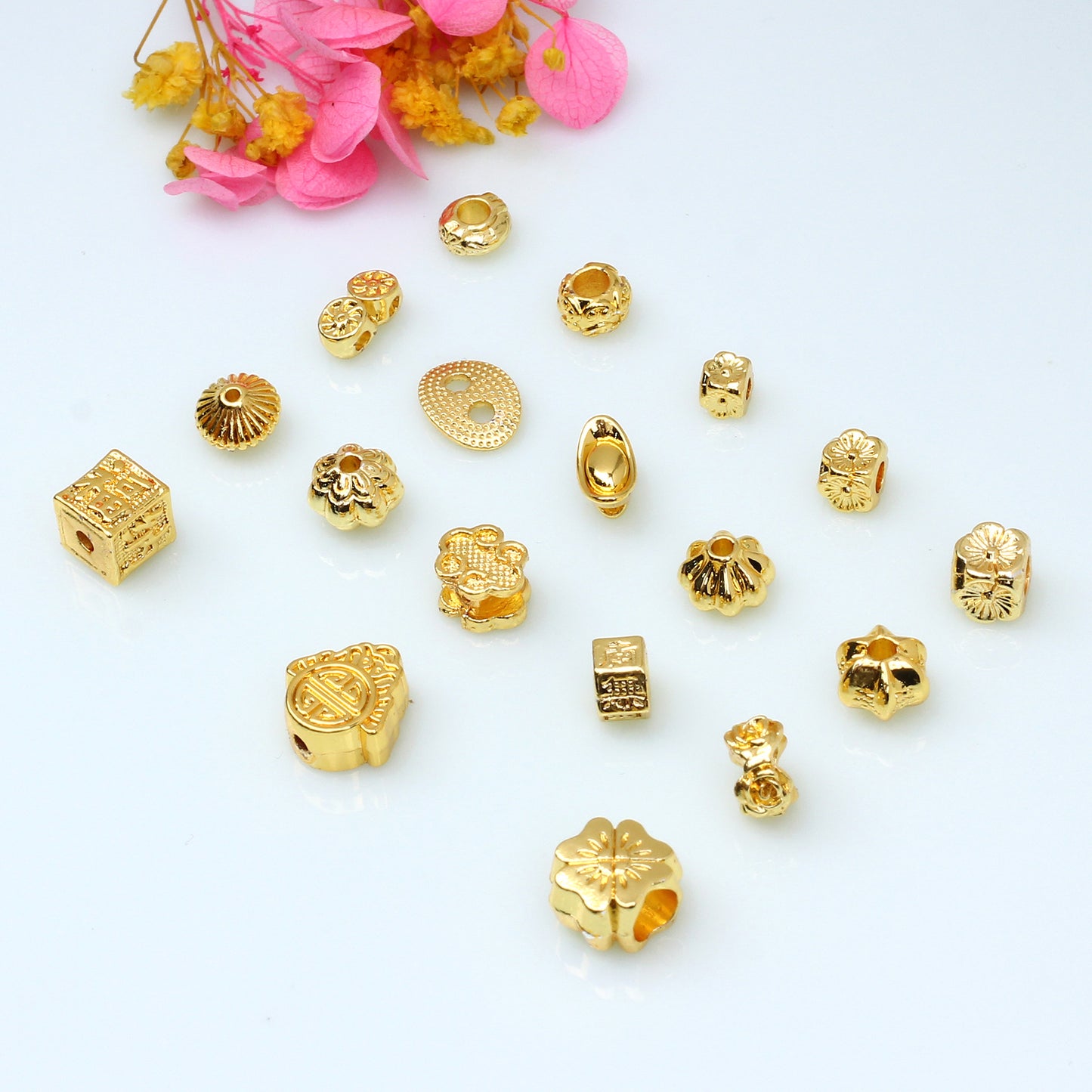 Carved Copper Beads For Jewelry DIY，Covered By 14/18K Real Gold Or Silver