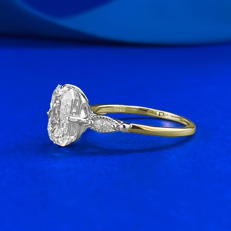 S925 Sterling Silver Ice Flower Cut Three stones Square 7*9mm 8A Cubic Zirconia Ring-122(45%)