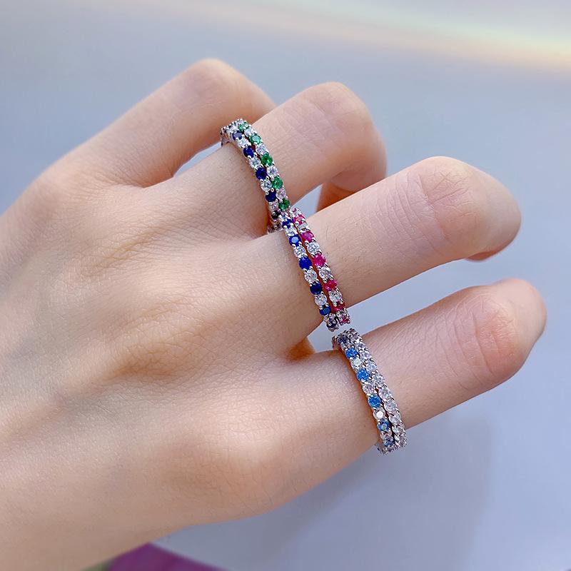 S925 Sterling Silver Color Fine Row Band Ring 6A Cubic Zirconia Ring fashion jewelry accessory woman girl promise ring-129(35%)