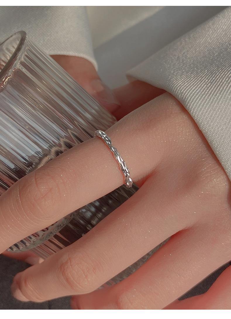 S925 Sterling Silver Irregular Candy Paper Ring for Women Plain Texture Ring - 542(45%)