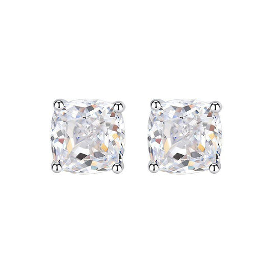 S925 Sterling Silver Ice Flower Cut Pillow Stud Earrings 7*7 8A Cubic Zirconia Stud Earrings Daily Life Earrings-623(35%)