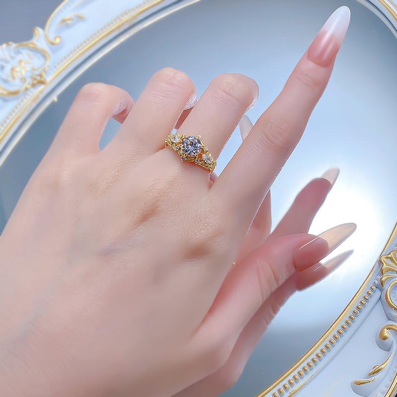 S925 Sterling Silver Horse Eye Golden Plated Oval 7*7mm 6A Cubic Zirconia Ring-440(25%)