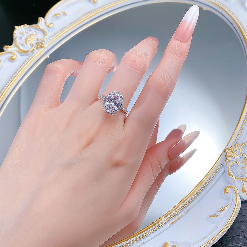 S925 sterling silver oval cut full pigeon egg Ring 8*12mm 8A cubic zirconia ring-184(35%)