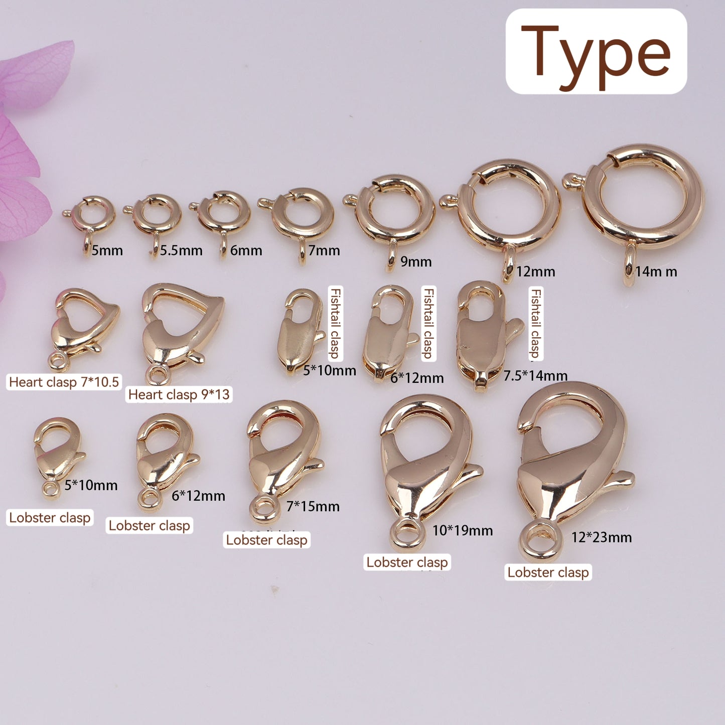 Spring End Clasp For Jewelry DIY，20 pcs, Heart clasp, Lobster clasp, Fishtail clasp, Covered By 14/18K Real Gold Or Silver