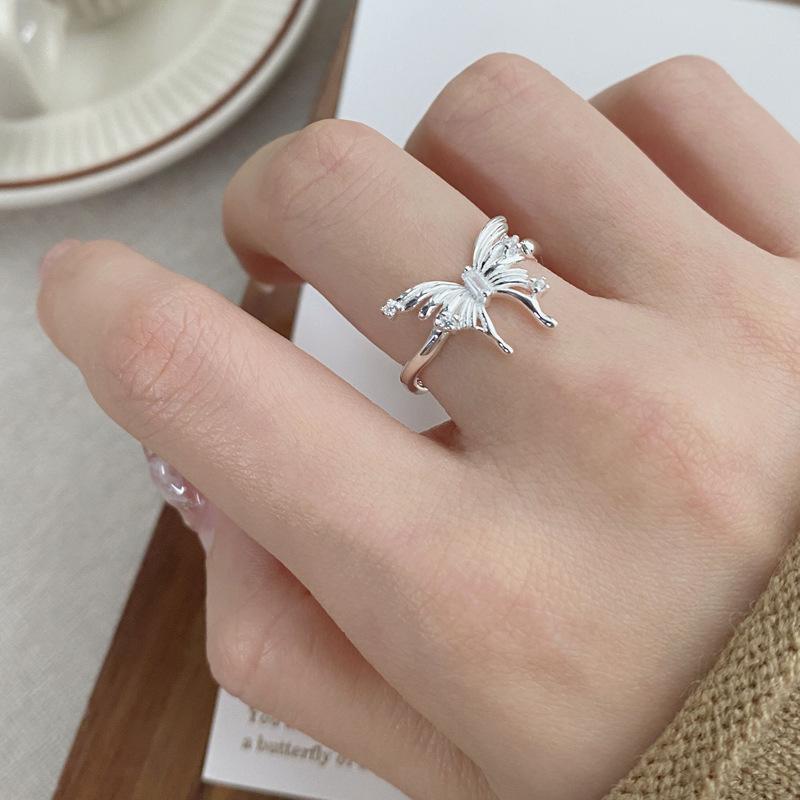 925 Sterling Silver Irregular Three-Dimensional Butterfly Ring for Women Open Ring -523(45%)