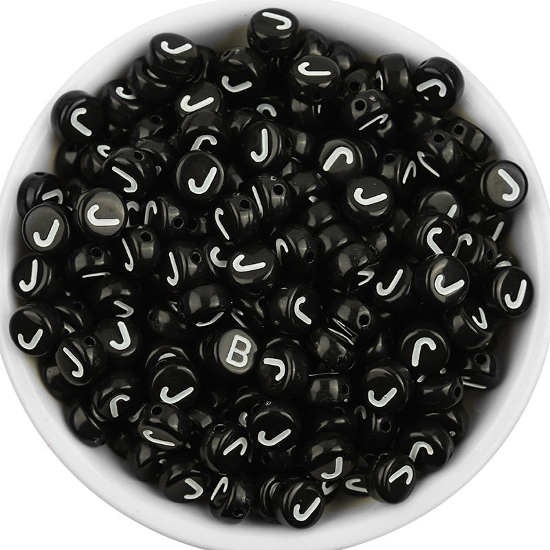 100 Pcs/Pack Acrylic Flat round Beads Diy Black Background White Love Beads/Single English Letter Loose Beads