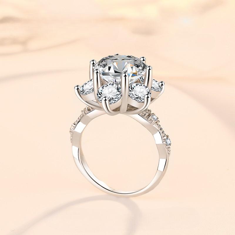 S925 Sterling Silver Synthetic Moissanite Ring Flower Ring fashion jewelry accessory woman girl promise ring-225(35%)