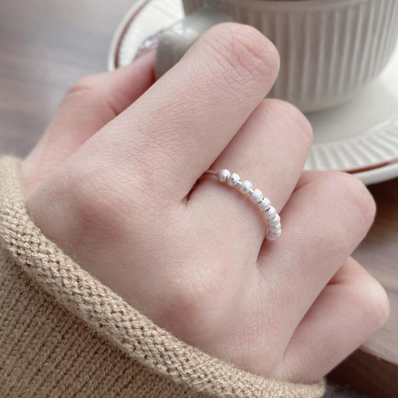 S925 Sterling Silver Matte Brushed Round Bead Ring for Women Open Ring -522(45%)