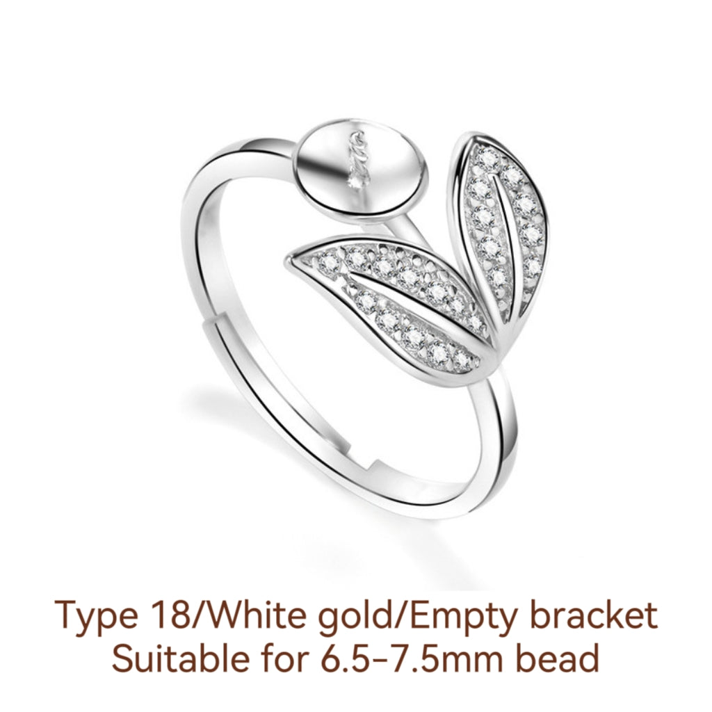 S925 Sterling Silver Ring Empty Holder, Open Ring, DIY Fittings（1pcs, with no bead)