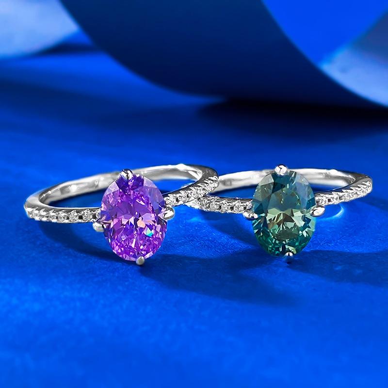 S925 Sterling Silver Purple Pigeon Egg Cut Oval Ring 6*8mm 6A Cubic Zirconia Ring-394(35%)