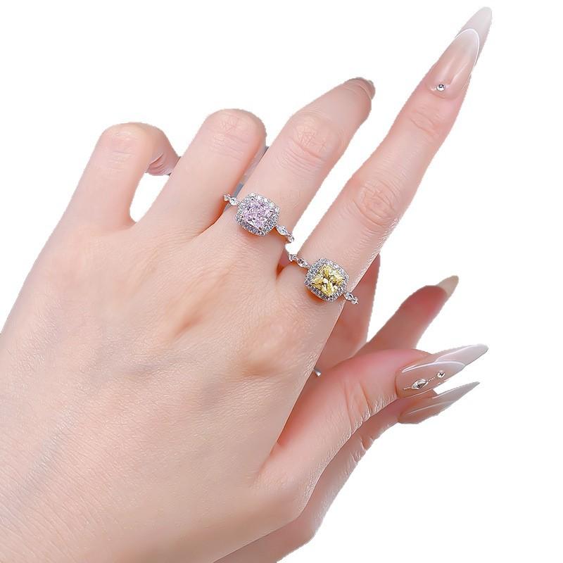 S925 Sterling Silver Princess Square Cut Yellow/Pink 6*6mm 6A Cubic Zirconia Ring-452(25%)