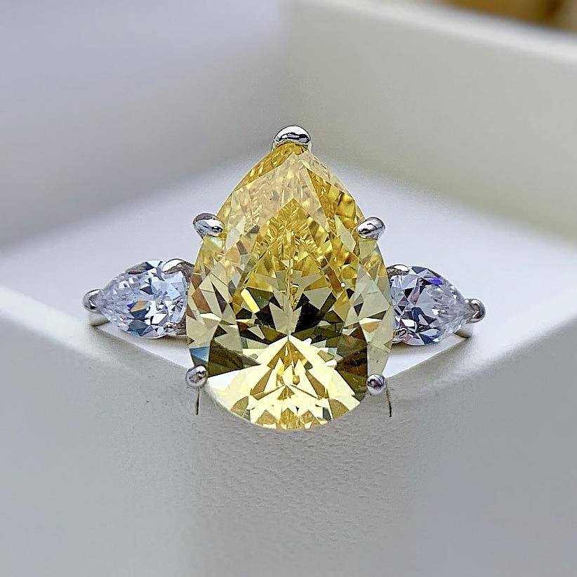 S925 Sterling Silver Water Drop Pear Shape 10*14 mm 8A Cubic Zirconia Ring-136(45%)