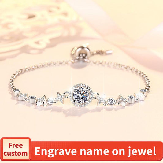 S925 Sterling Silver Round Bag Push-Pull Beads Bracelet Synthetic Moissanite Bracelet(35%)