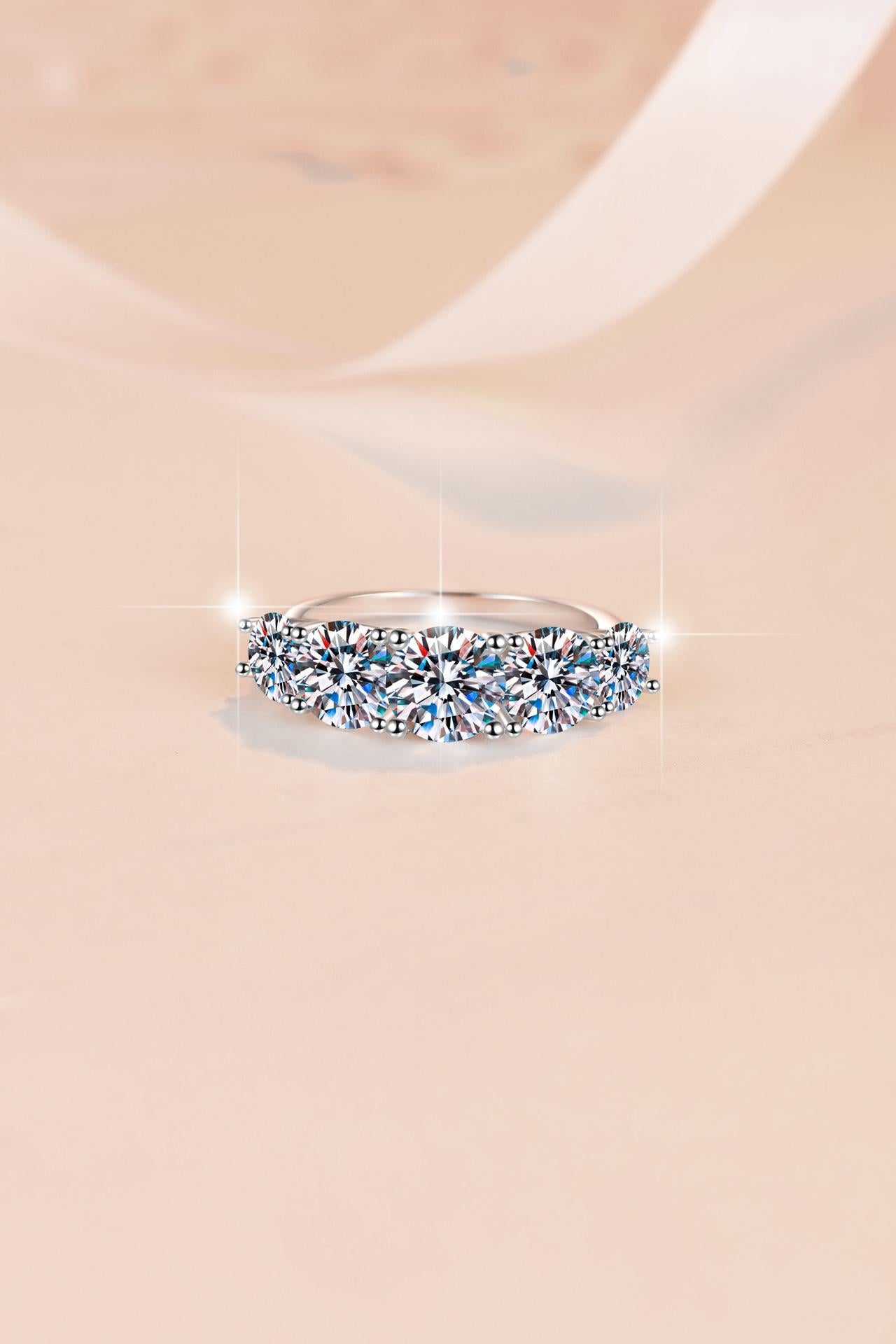 S925 Sterling Silver Five-stones Oval Ring Synthetic Moissanite Ring-242(35%)