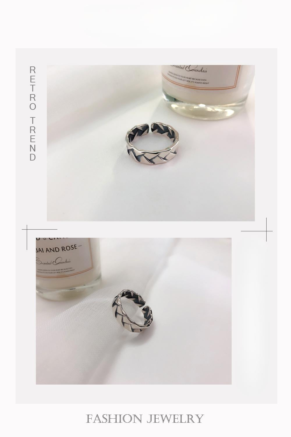 S925 Sterling Silver Vintage Distressed Braided Twist Open Ring -625(45%)