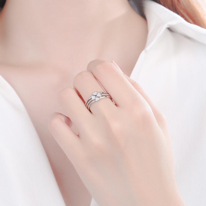 S925 Sterling Silver Four-leaf Clover Three-in-One  Adjustable Simple for Women Ring-632 leaf  ring(45%)