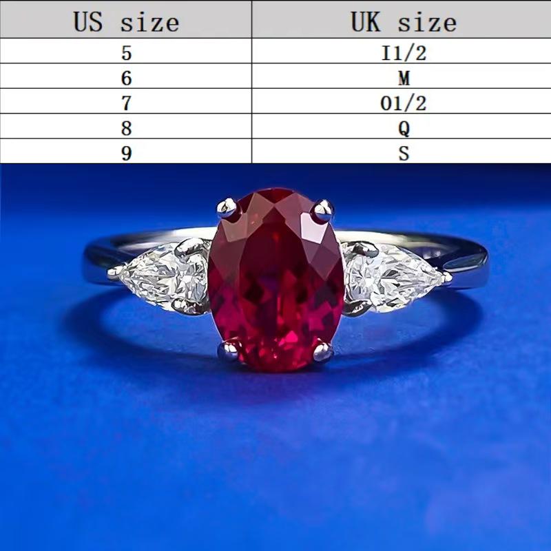 S925 Sterling Silver Oval Cut Ring Red/Blue 6*8mm 6A Cubic Zirconia Ring fashion jewelry accessory woman girl promise ring-271(35%)