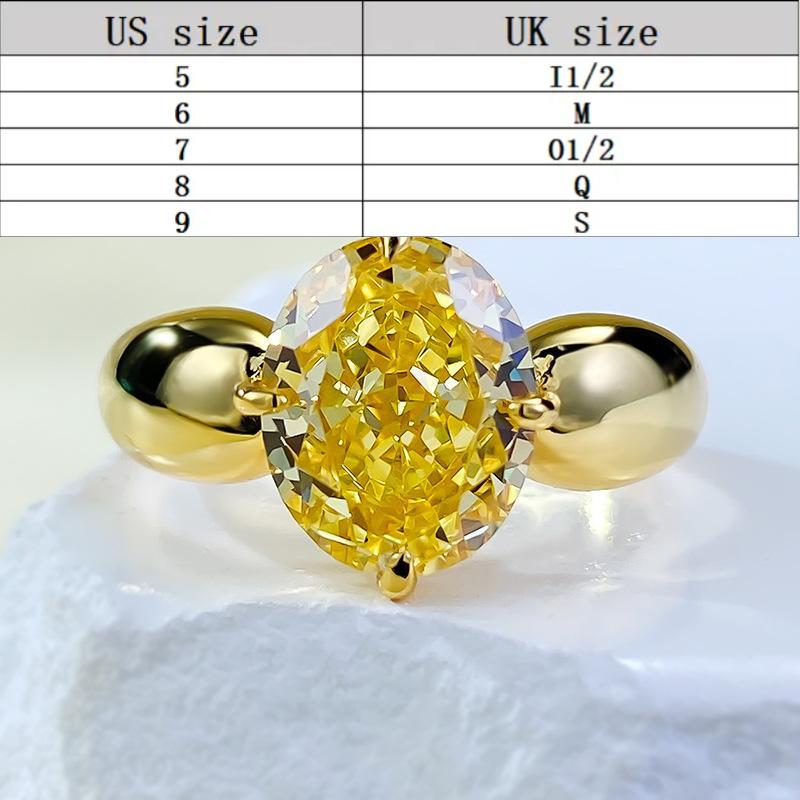 S925 Sterling Silver Yellow Ice Flower Cut Oval Ring 8*10mm 8A Cubic Zirconia Ring-377(35%)