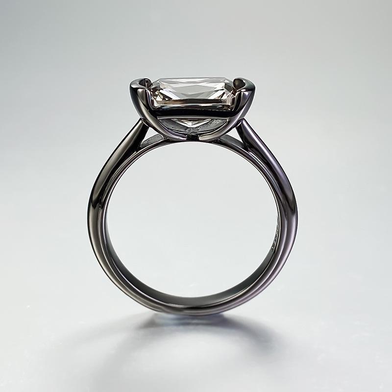 S925 Sterling Silver Black Golden Radiant Cut Rectangular Ring 6*9mm 6A Cubic Zirconia Ring-348(35%)