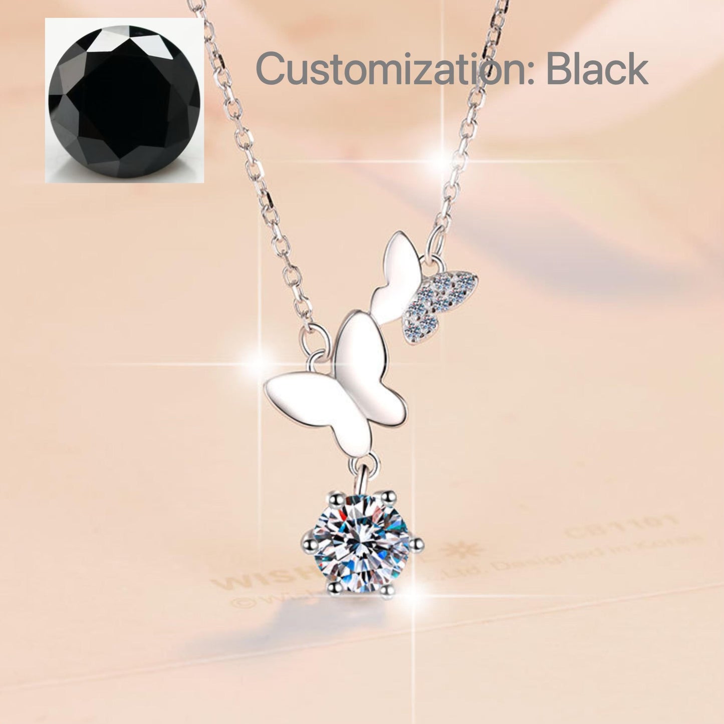S925 Sterling Silver Butterfly Necklace Synthetic Moissanite Birthday Gift Minimalist Pendant Necklace-326(35%)
