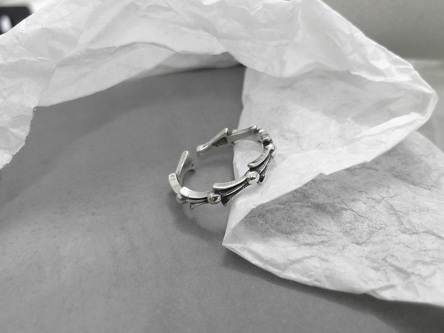 S925 Sterling Silver Vintage Distressed Bone Ring for Women Open -561(45%)