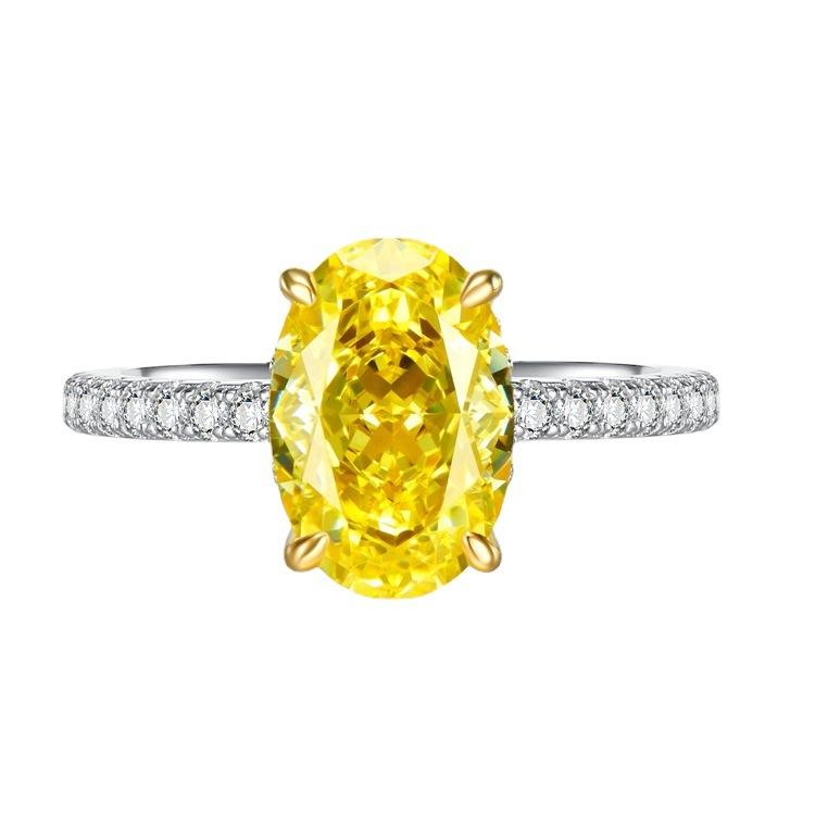 S925 Sterling Silver Yellow Radiant Cut Oval Ring 8*12mm 6A Cubic Zirconia Ring-247(35%)